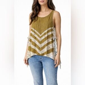 Free People Sleeveless Boho Tank – Size S – Olive / Cream
